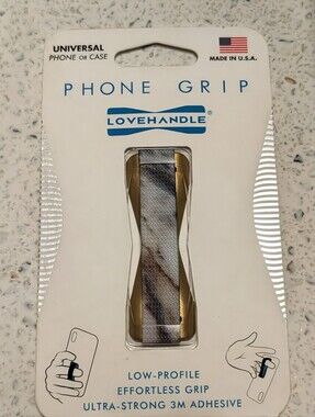 Lovehandle Phone Grip - Gold with Marble Strap. Magnetic, Elastic, Slim Profile